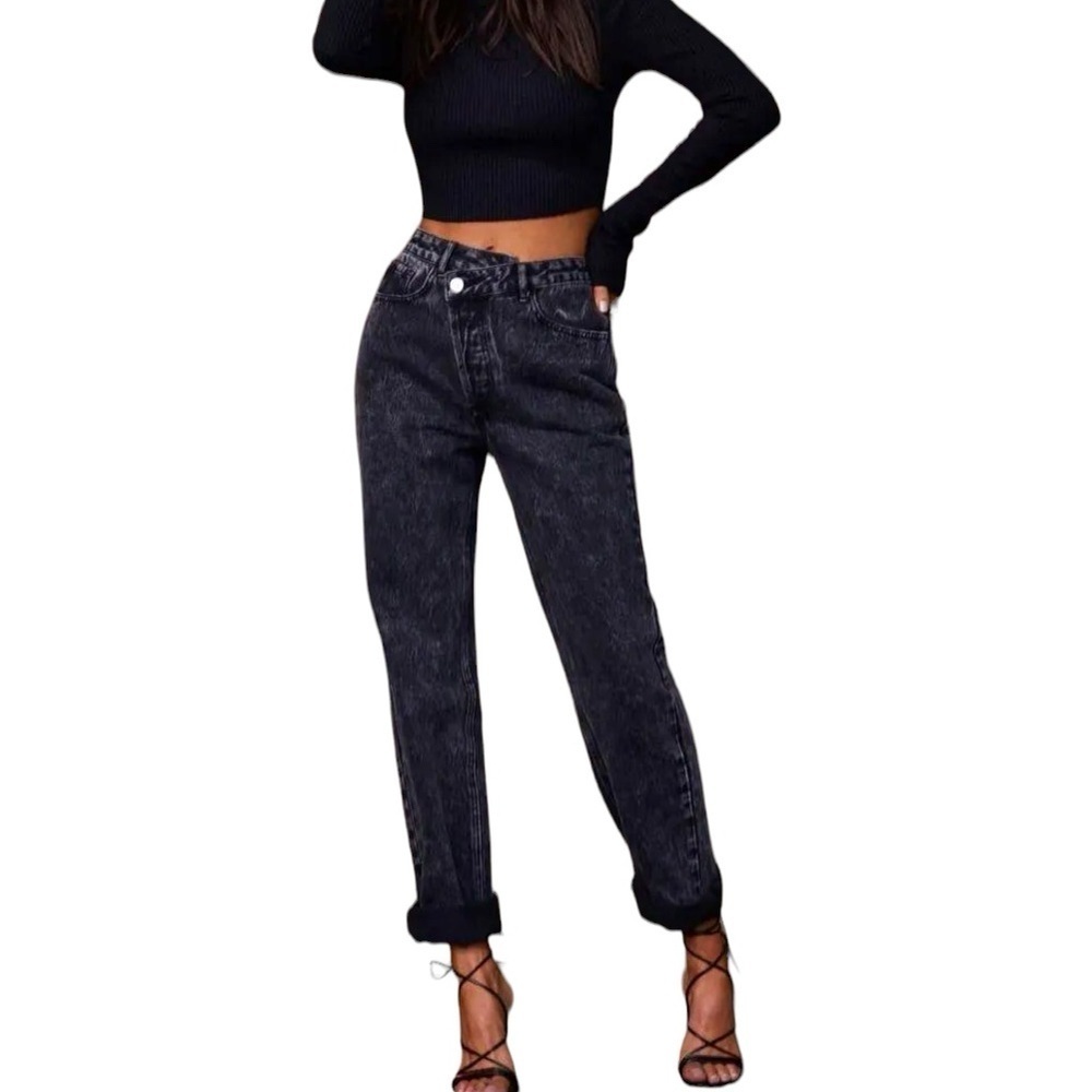 12th‎ Tribe Black Asymmetrical Closure Straight Leg Jeans Size 30